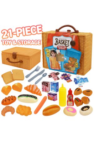 21-Count Bread and Desserts Picnic Basket Toy and Storage