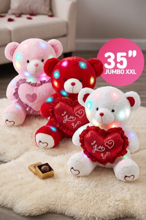 JUMBO Heart Pillow Light-Up Fuzzy Soft Teddy Bear - 35 Inch