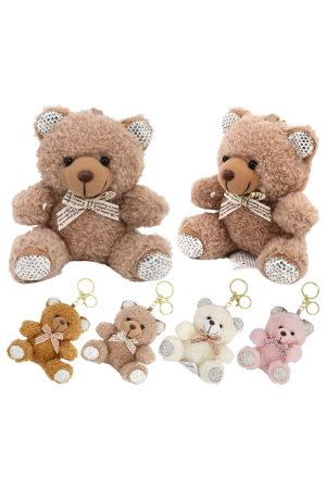Bling Rhinestone Teddy Bear Fuzzy Stuffed Key Chain