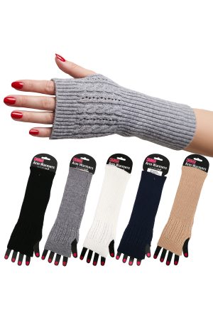Ribbed Cable Knitted Fingerless Arm Warmer Sleeve