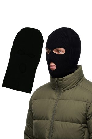 Solid Black Triple Hole Close Knit Balaclava Ski Mask