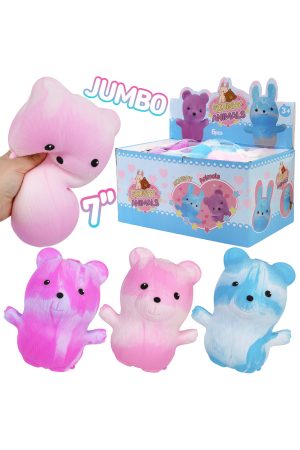 JUMBO 7 Inch Pastel Marbled Bear Fluffy Slime Filled Squishy
