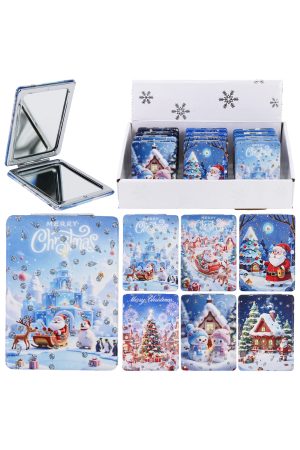 Blue Christmas Wonderland Glitter Rectangular Compact Mirror