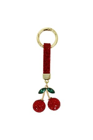 3D Red Cherry Glam Bling Rhinestone Charm Strap Keychain