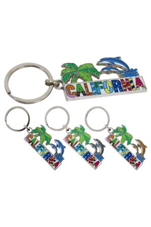California Beach Dolphins Enamel Metal Alloy Keychain