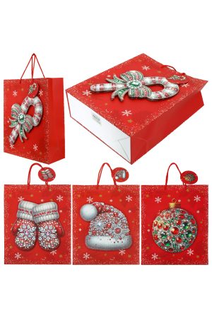 3D Die-Cut Festive Christmas Ornaments Gift Bag - 12 Pcs