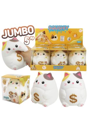 JUMBO 5 Inch Cute Money Cat Fluffy Slime Filled TPR Squishy