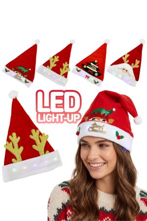 Christmas Patch Variety LED Light-Up Felt Santa Hat