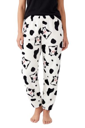 Cute Square Cow Fuzzy Fleece Lounge Pajama Pants