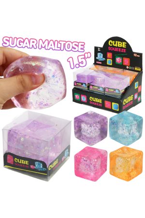 Mini 1.5 Inch Cube Glittery Maltose Putty Filled TPR Squishy