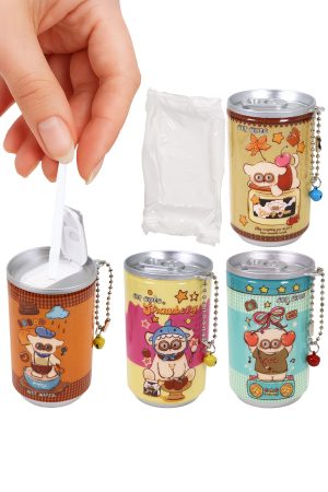 Cute Nerdy Dog Print Soda Pop Can Mini Wet Wipes Key Chain