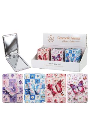 Floral Butterfly Painting Glitter Rectangular Compact Mirror