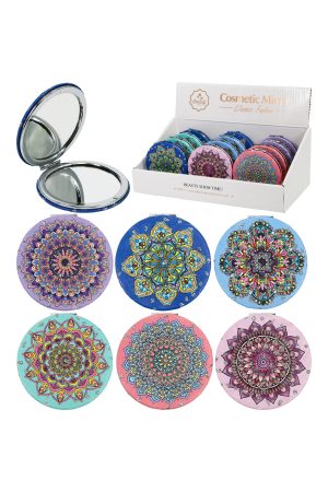 Mandala Mosaic Circular Compact Mirror - 12 Pcs