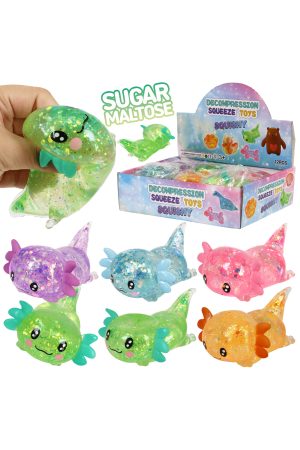 Cute Axolotl Glittery Maltose Thick Putty Filled Squishy