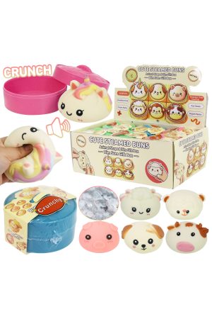 Cute Animals Bao Dumpling Crunchy Bead Slime Filled Squishy