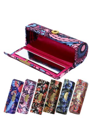 Assorted Floral Paisley Print Satin Lipstick Case W/ Mirror