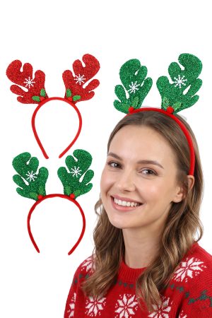 Colorful Tinseled Christmas Reindeer Antlers Hairband
