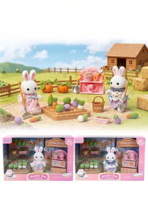 Mini Bunny Rabbit Girl Veggie Farm Pretend Play Set