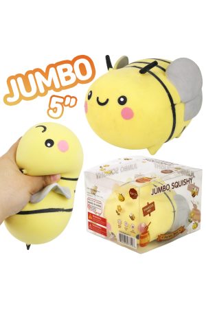 JUMBO 5 Inch Happy Bee Fluffy Slime Filled TPR Squishy