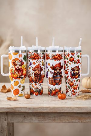 Autumn Highland Cows Variety Print Stainless Steel Tumbler