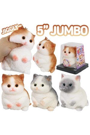 JUMBO 5.5 Inch Chubby Kitty Cat Jiggly Pudding TPR Squishy