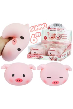 JUMBO 6 Inch Cute Pink Pig Fluffy Slime Filled TPR Squishy