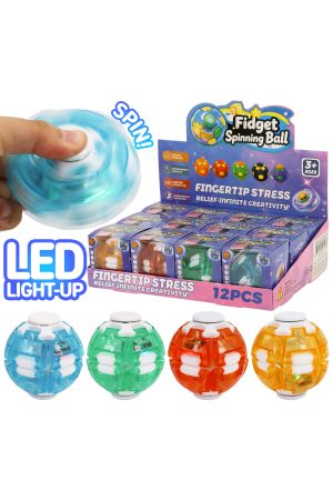 Clear Light-Up Press-to-Spin Spinning Fidget Ball Toy