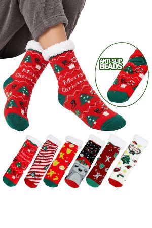 Christmas Icons Variety Thick Fleece Non-Slip Lounge Socks