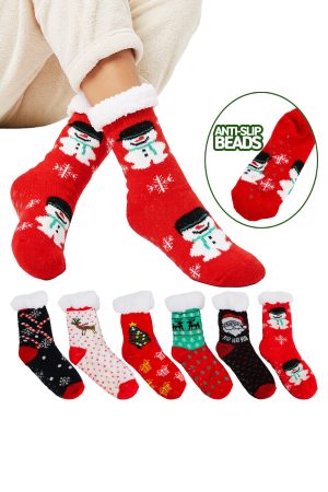 Christmas Print Variety Thick Fleece Non-Slip Lounge Socks