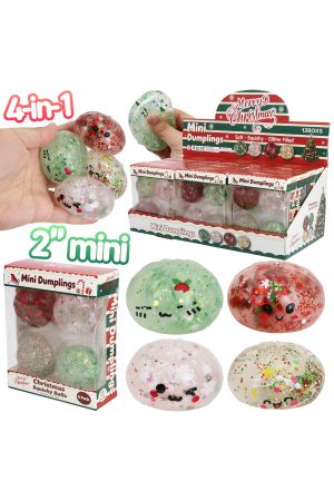 4-Count Mini Christmas Glittery Jelly Dumpling TPR Squishy