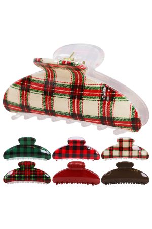 Festive Plaid Print Half Moon Crescent Fashion Hair Claw