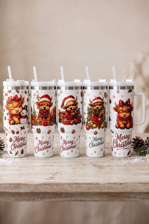Christmas Highland Cow Variety Print Stainless Steel Tumbler