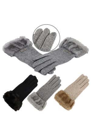 Women's Faux Fur Cuffed Faux Wool Winter Gloves