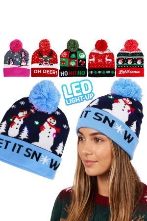 Assorted Christmas Festive LED Light-Up Cuffed Beanie