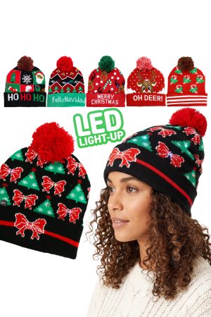 Festive Christmas Variety LED Light-Up Cuffed Beanie