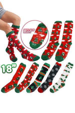 Festive Christmas Variety Knee High Fuzzy Lounge Socks